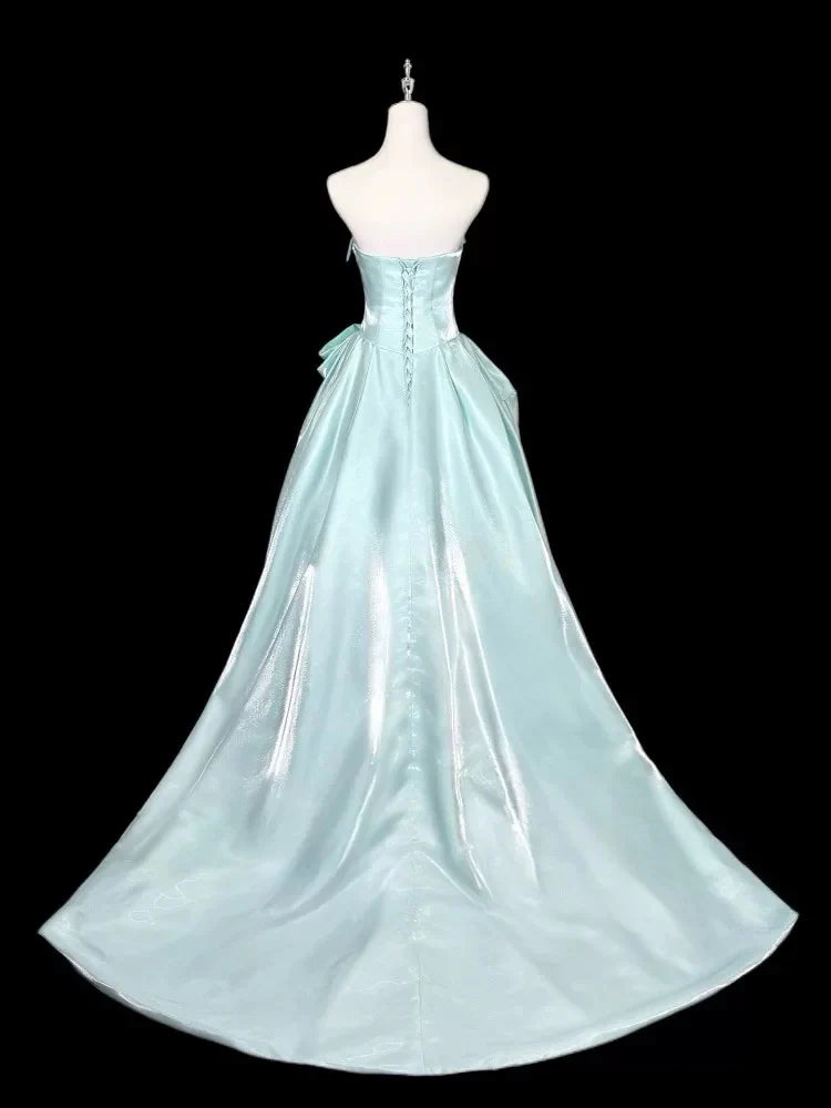 Mint Strapless Sleeveless Pleated Maxi Prom Dress
