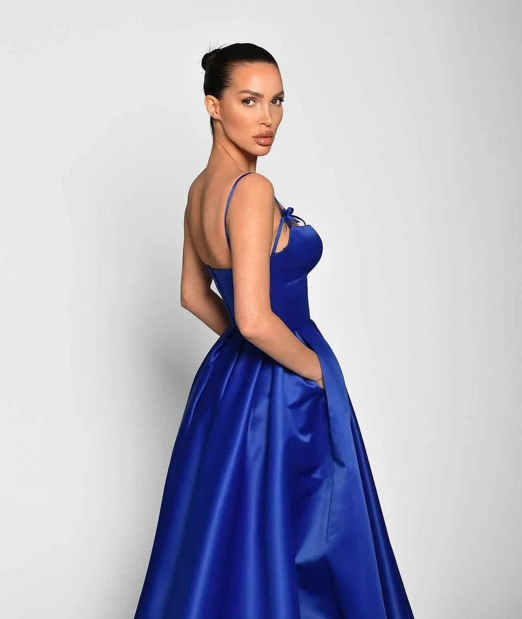 Blue Sweetheart Spaghetti Strap Royal Maxi Party Dress
