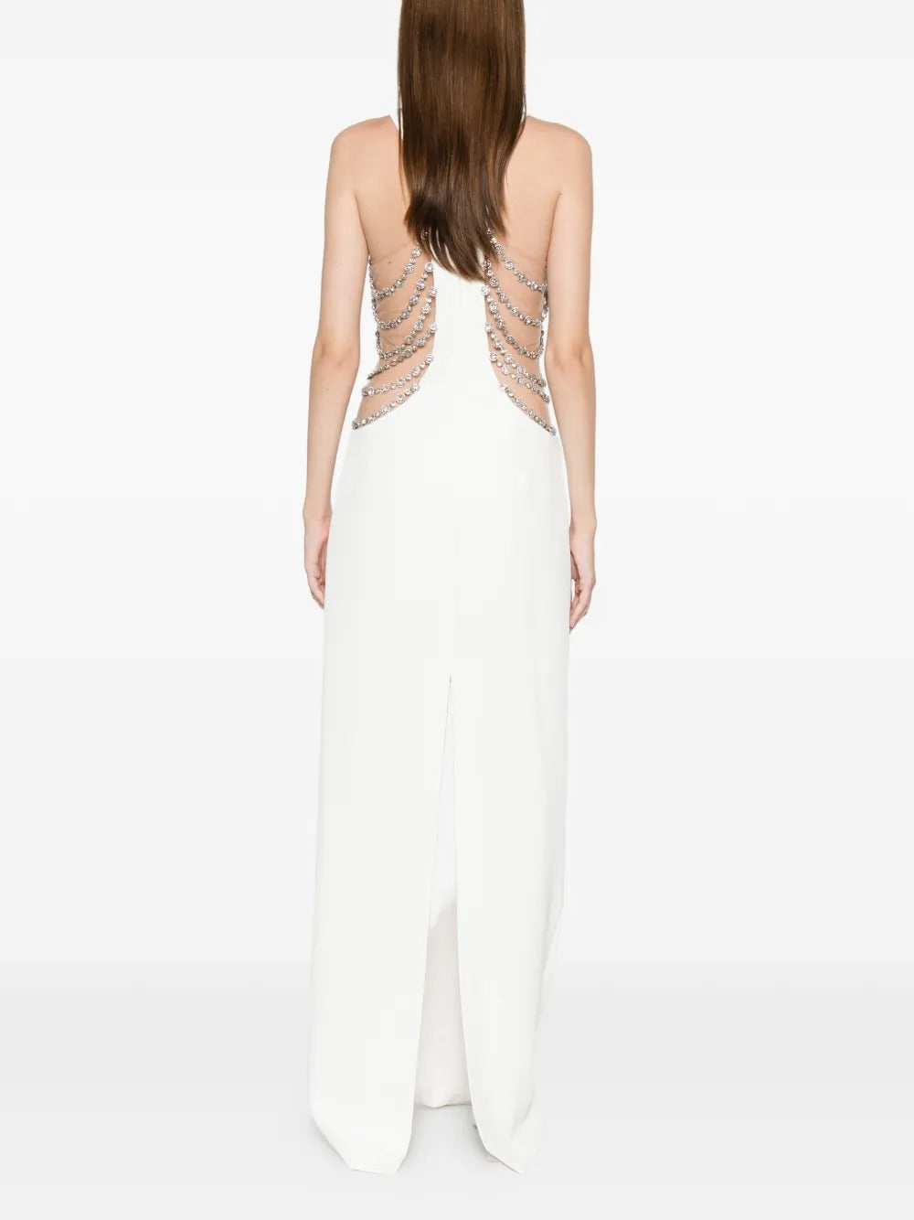 White Cutout Crystal-Embellished Evening Dress