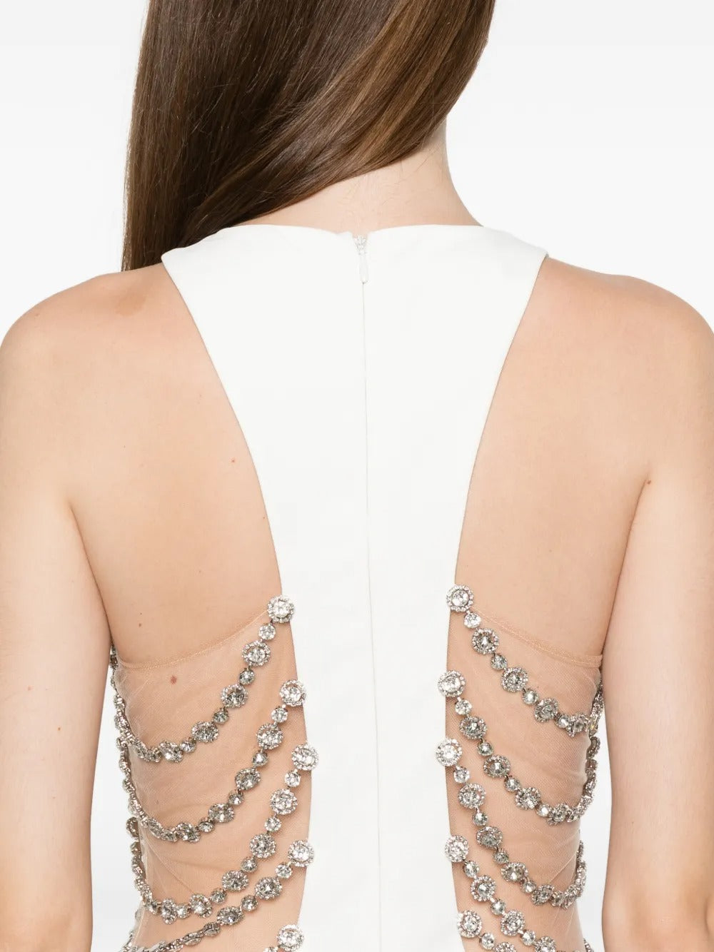 White Cutout Crystal-Embellished Evening Dress