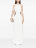 White Cutout Crystal-Embellished Evening Dress