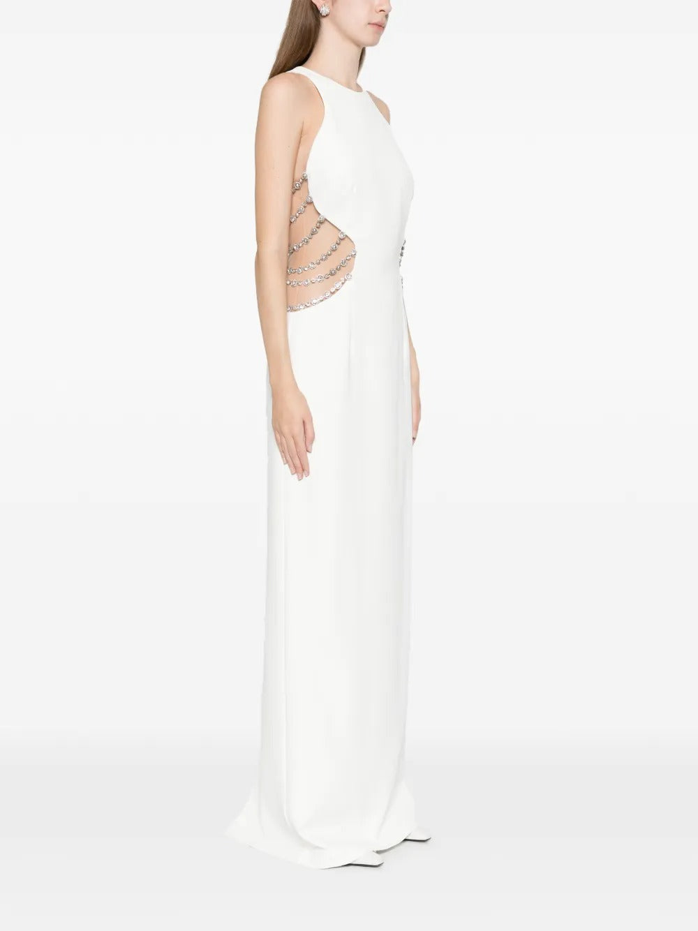 White Cutout Crystal-Embellished Evening Dress