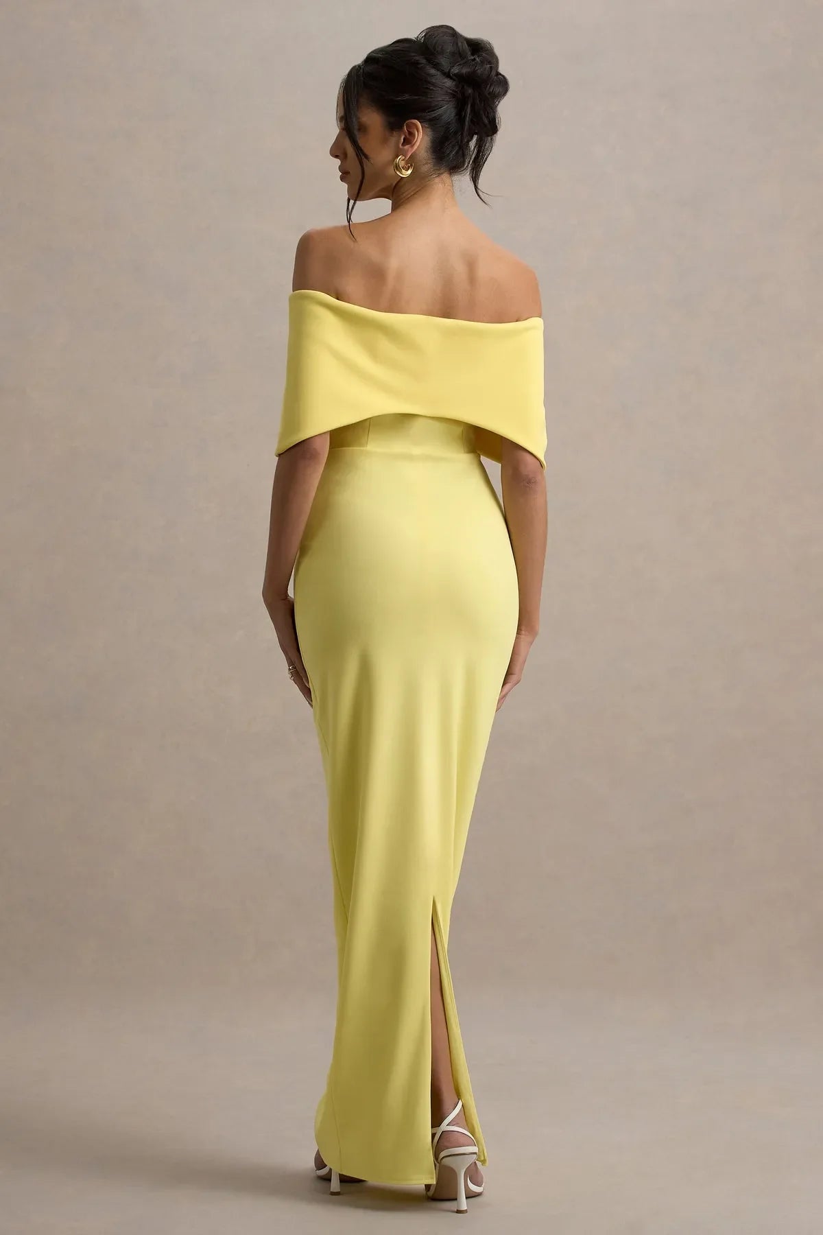Yellow Off Shoulder Prom Dress with Bow Shaped Capelet, Bodycon Silhouette Floor - Length Design Ideal for Formal Galas Evening Balls Sophisticated Soirées