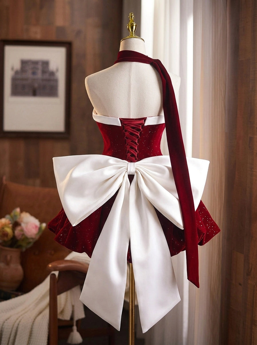 Special Occasion Sophisticated Graceful Elegant Wine Red Velvet A-Line Mini Homecoming Dress