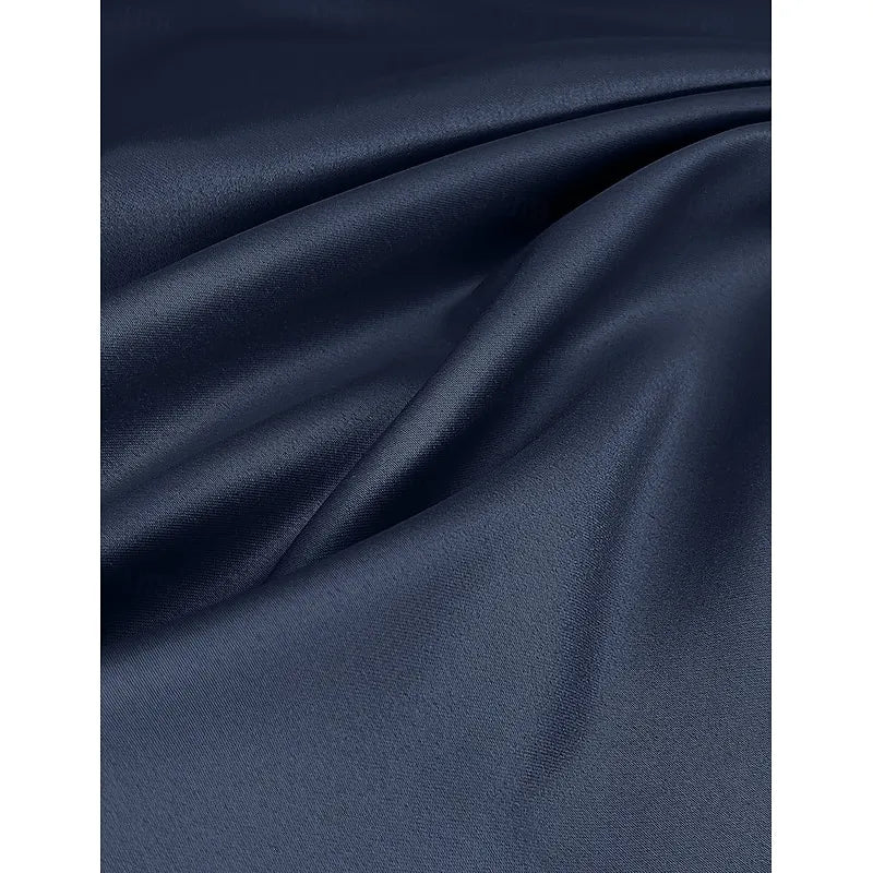 Elegant Navy Blue Satin A-Line Illusion Ruffle Floor-Length Mother of the Bride Dress