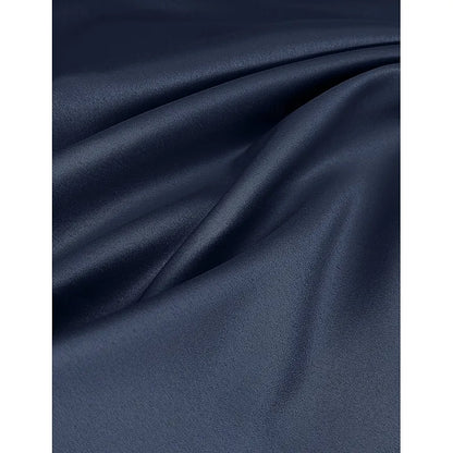 Elegant Navy Blue Satin A-Line Illusion Ruffle Floor-Length Mother of the Bride Dress