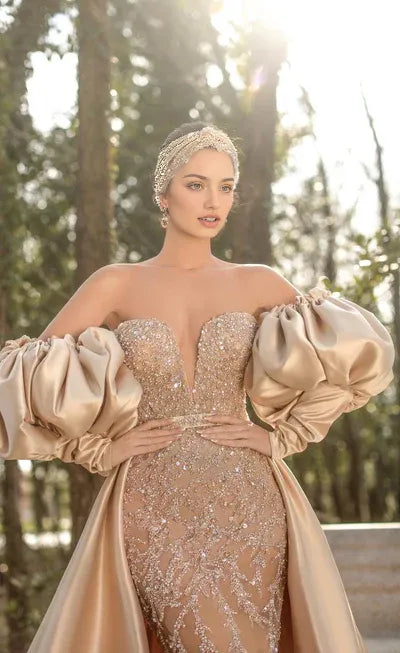 Elegant Red Mermaid Off-the-Shoulder Long-Sleeve Classic-Back Floor-Length Evening Dress
