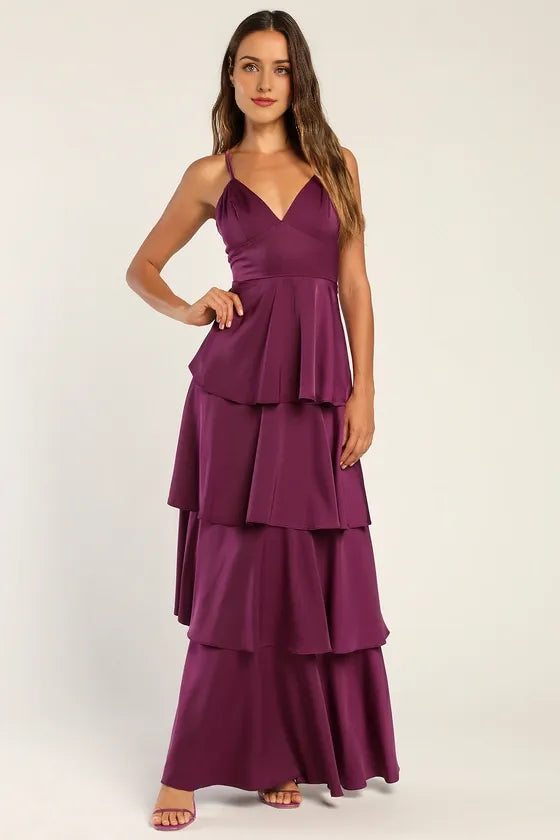 Blue Going with Elegance Slate Tiered Gown Evening Dresses