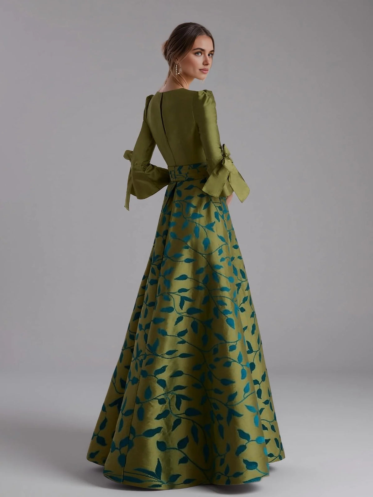Elegant Olive Green Satin A-Line Slit Floor-Length Mother of the Bride Dress