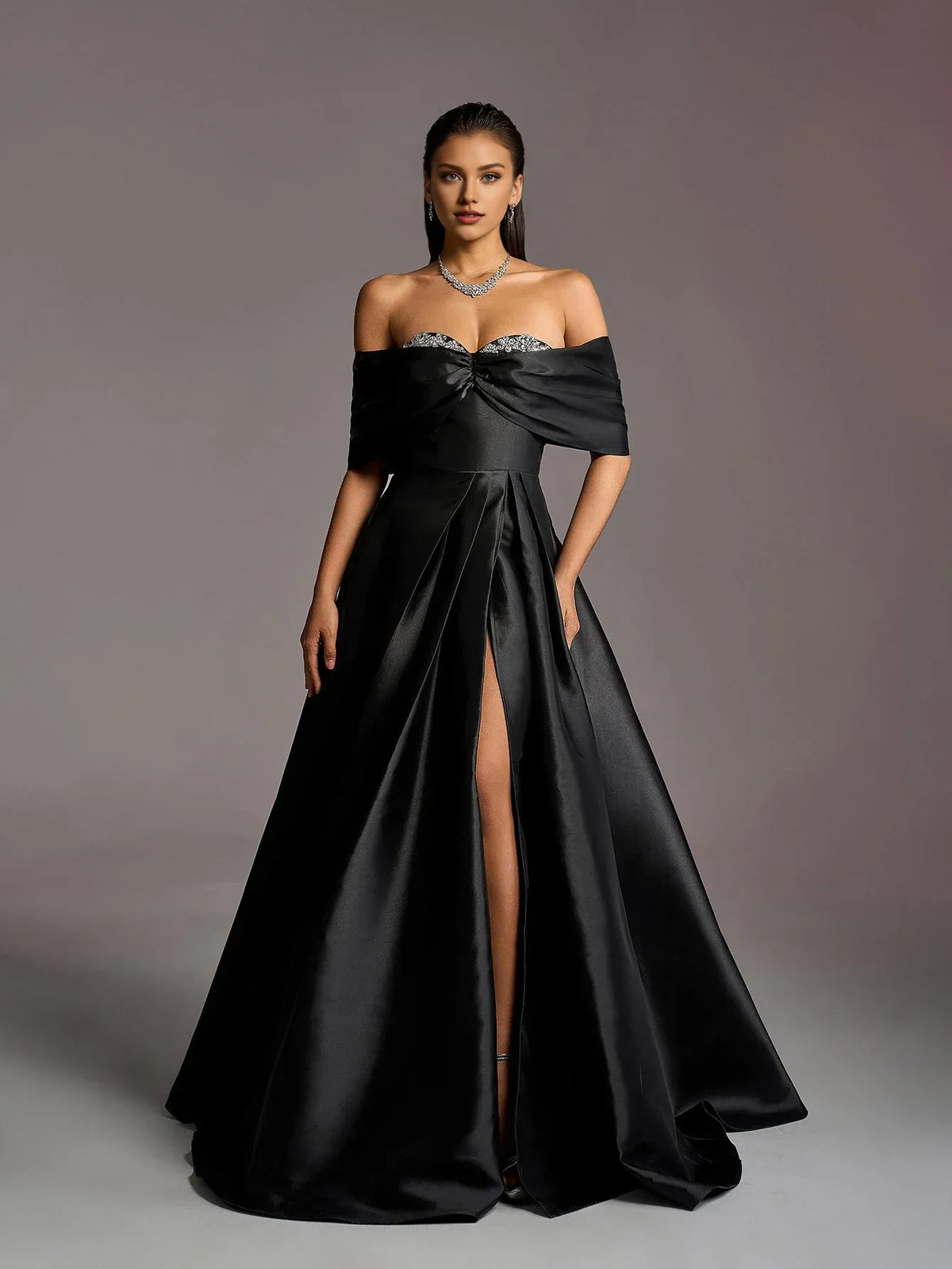 Sophisticated Graceful Stylish Refined Beautiful Elegant Black Lace A-Line Floor-Length Prom Dress