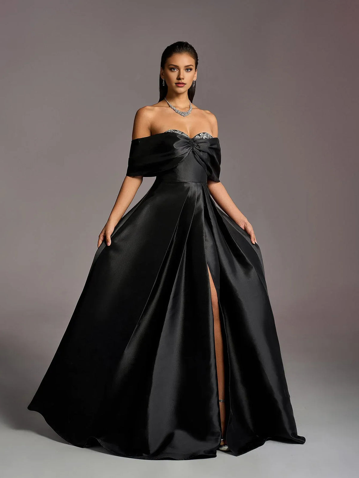 Sophisticated Graceful Stylish Refined Beautiful Elegant Black Lace A-Line Floor-Length Prom Dress