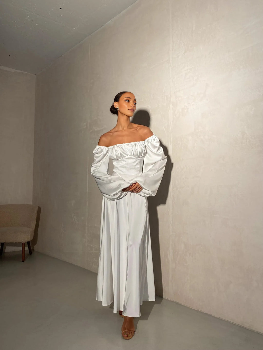 Beautiful Elegant Red Satin A-Line Square Neck Long Sleeve Floor-Length Wedding Dress