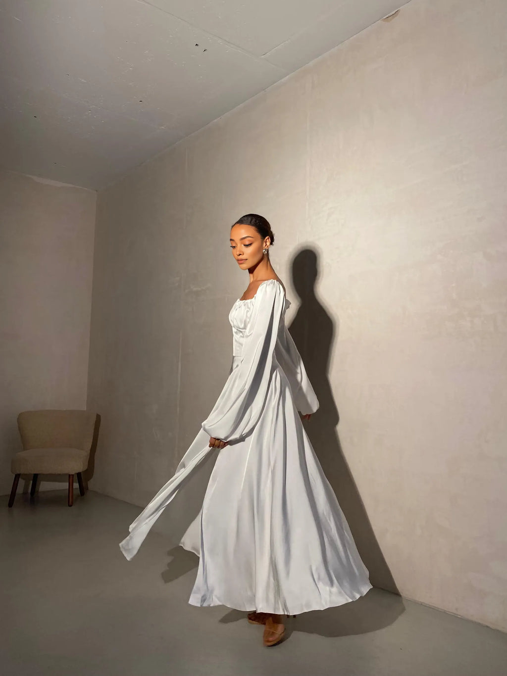 Beautiful Elegant Red Satin A-Line Square Neck Long Sleeve Floor-Length Wedding Dress