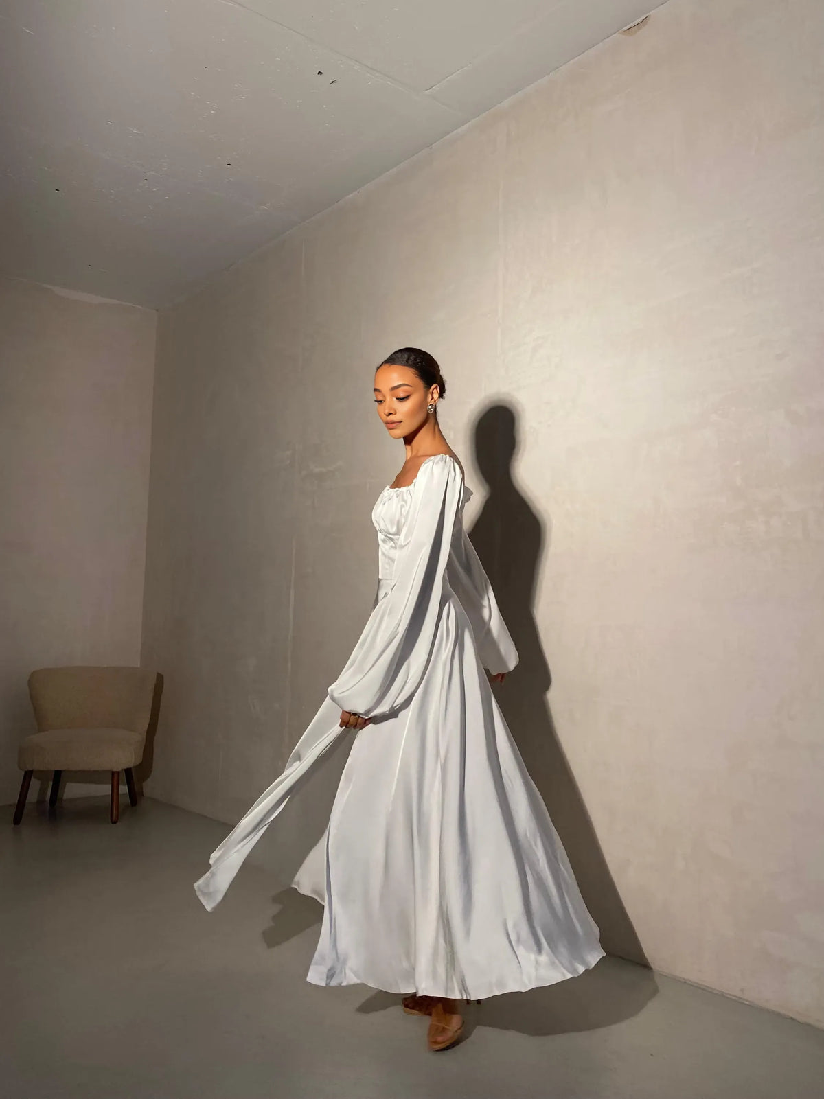 Beautiful Elegant Red Satin A-Line Square Neck Long Sleeve Floor-Length Wedding Dress