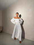 Beautiful Elegant Red Satin A-Line Square Neck Long Sleeve Floor-Length Wedding Dress