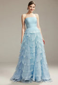 Refined Beautiful Timeless Chic Elegant Light Blue Tulle A-Line Sleeveless Prom Dress