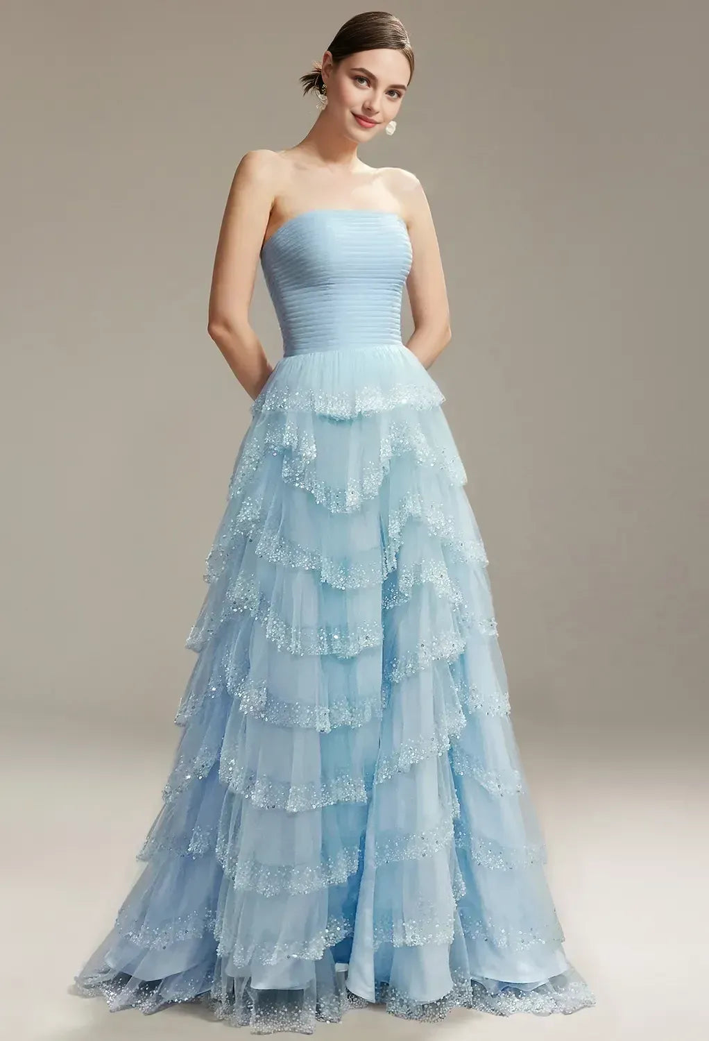 Refined Beautiful Timeless Chic Elegant Light Blue Tulle A-Line Sleeveless Prom Dress