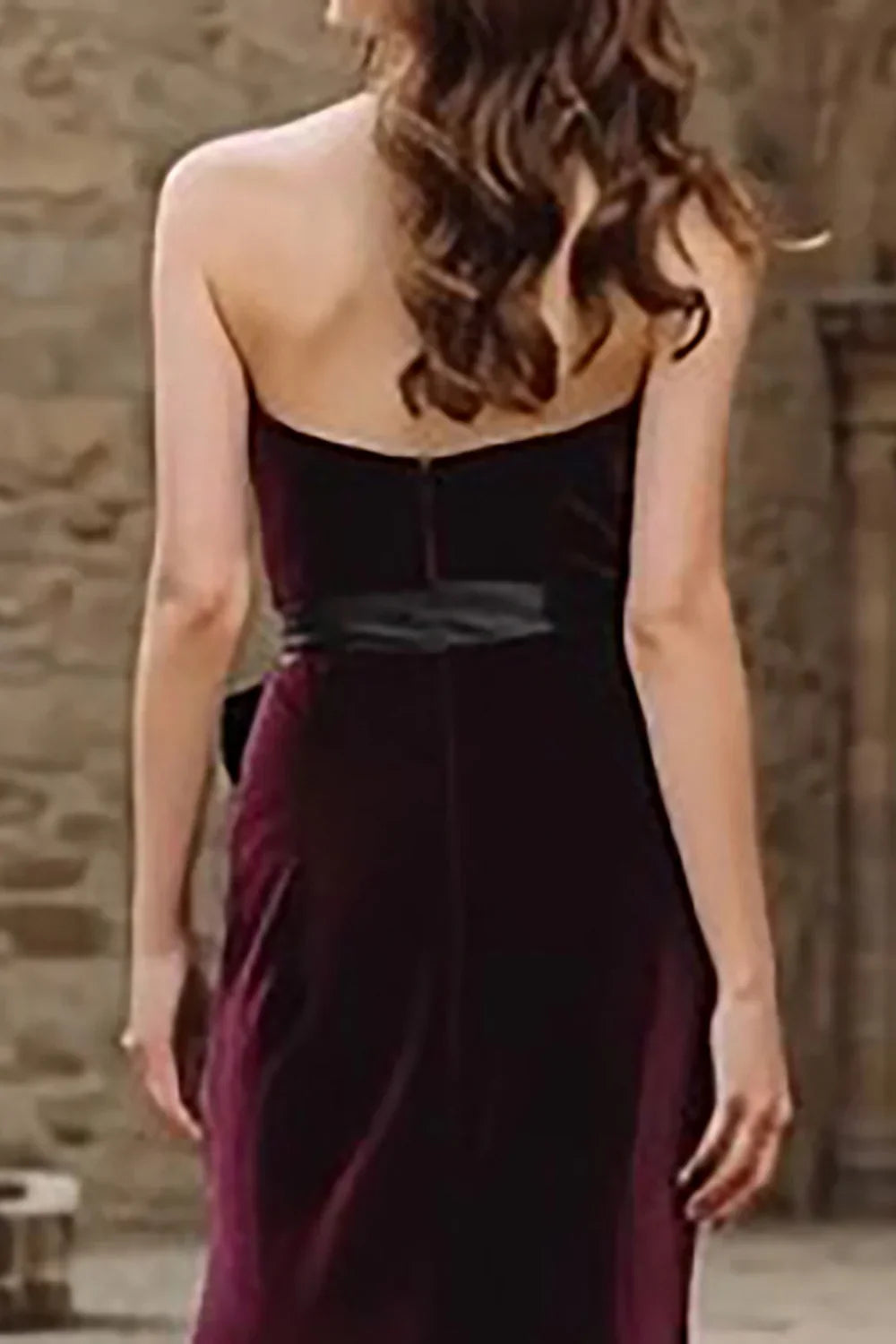 Refined Beautiful Timeless Chic Elegant Burgundy Velvet A-Line Strapless Sleeveless Prom Dress