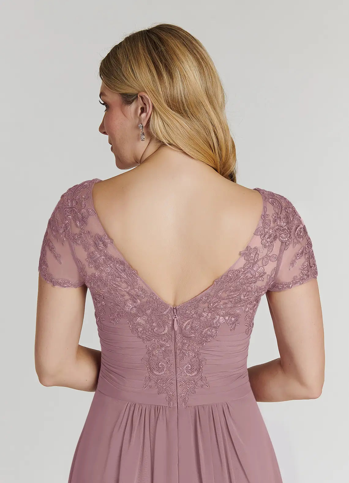 Elegant Dusty Rose Chiffon A-Line V-Neck Short Sleeve Short Mother of the Bride Dress