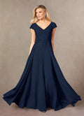 Beautiful Elegant Navy Blue Lace A-Line Floor-Length Mother of the Bride Dress
