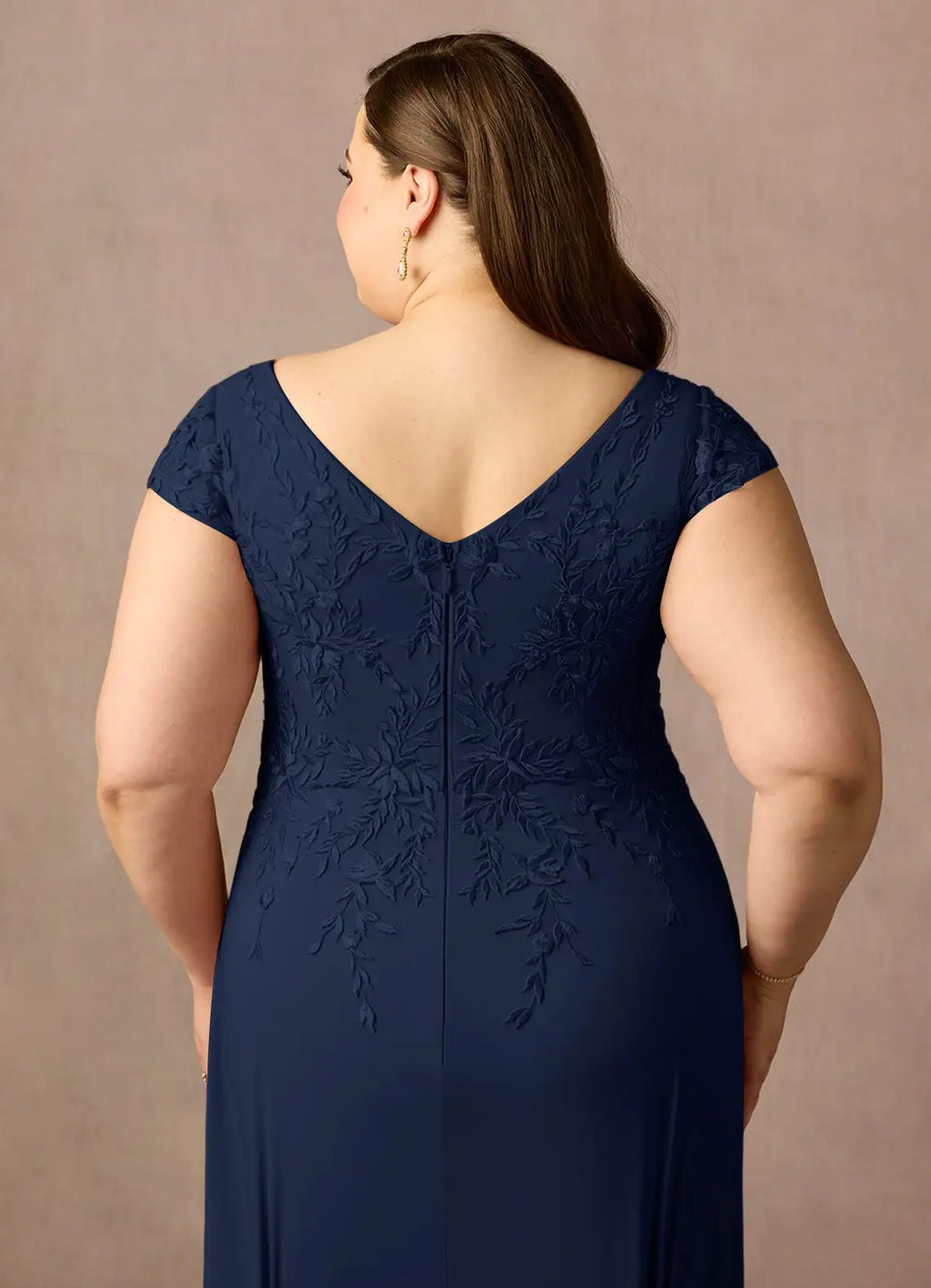 Stylish Elegant Navy Blue Lace A-Line Floor-Length Mother of the Bride Dress