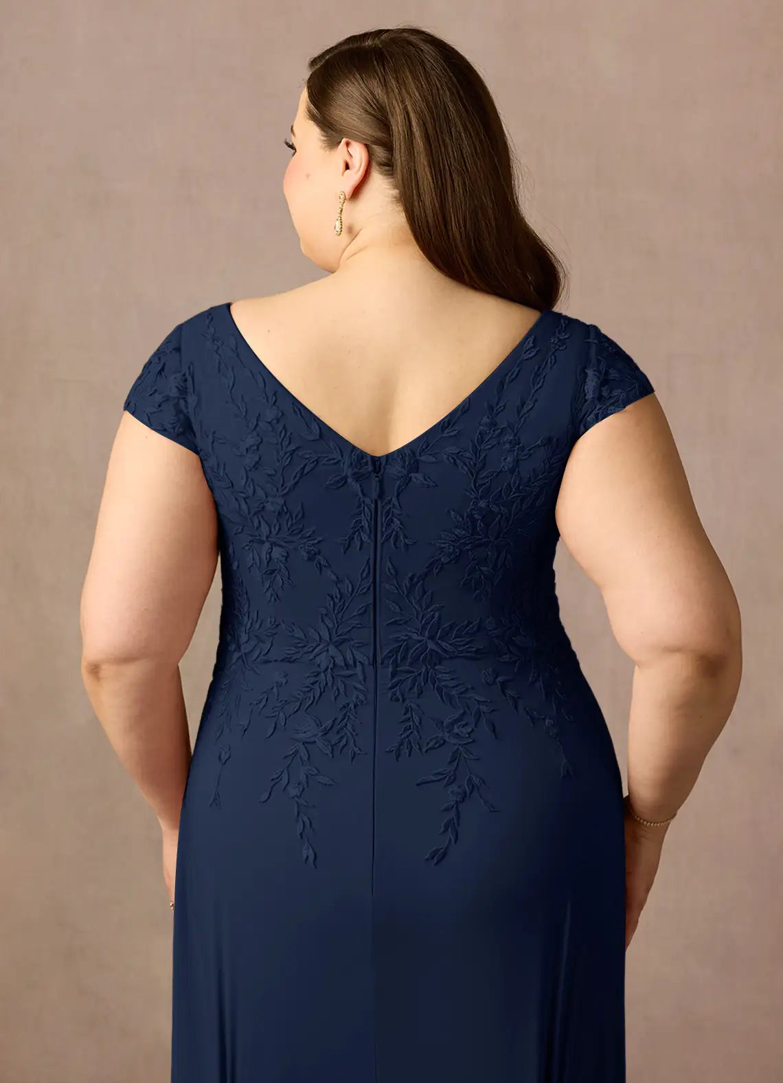 Stylish Elegant Navy Blue Lace A-Line Floor-Length Mother of the Bride Dress