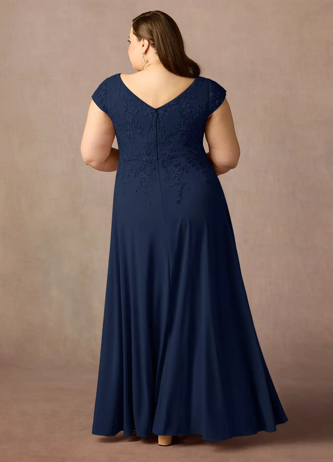 Stylish Elegant Navy Blue Lace A-Line Floor-Length Mother of the Bride Dress