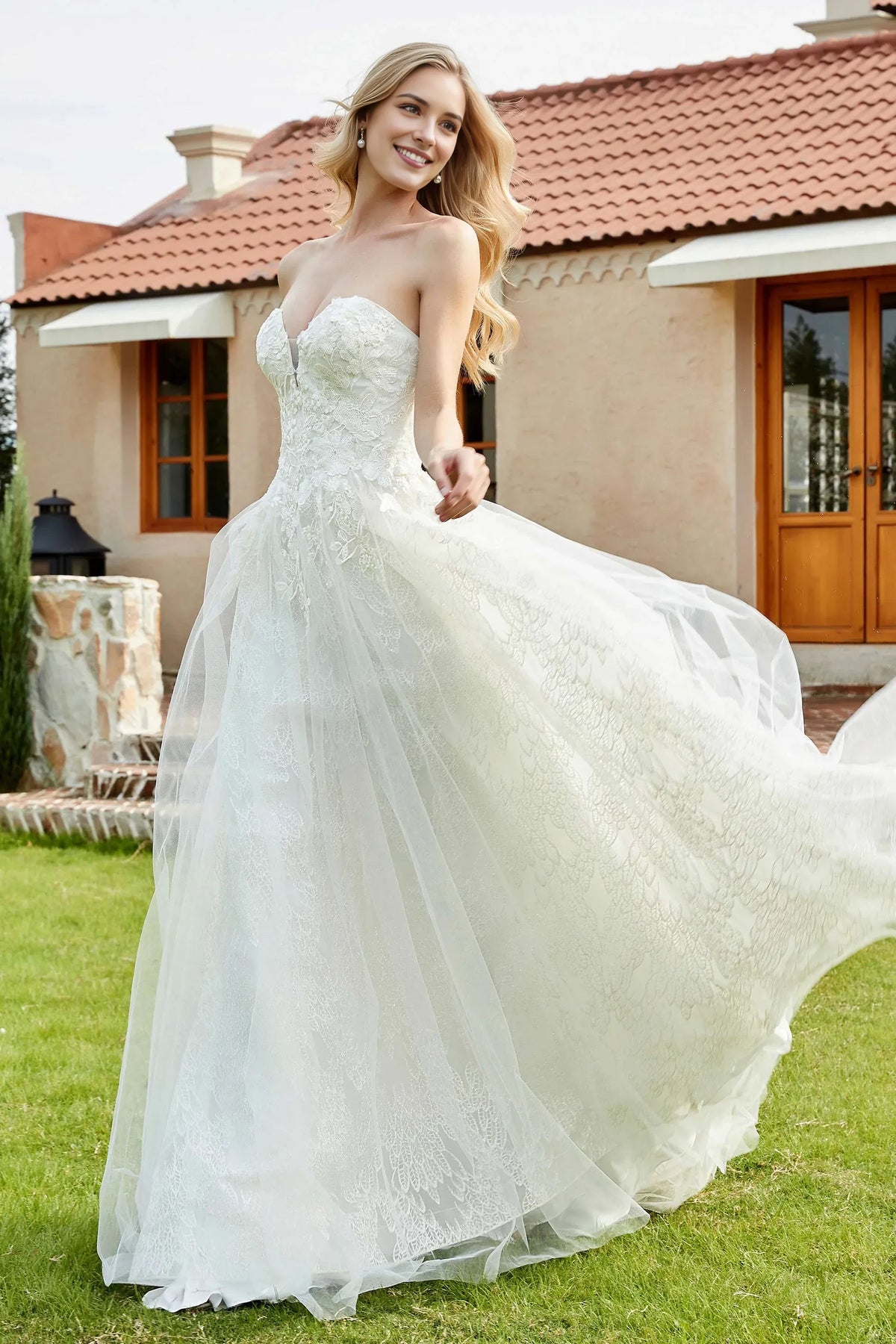 Ballgown Sweetheart Neck Strapless Open Back Floor-Length Applique Wedding Dresses