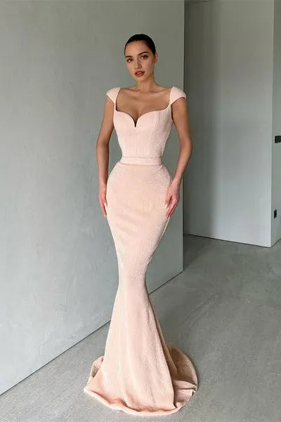 Cap Sleeves Sequins Mermaid Evening Dress Long Sweetheart