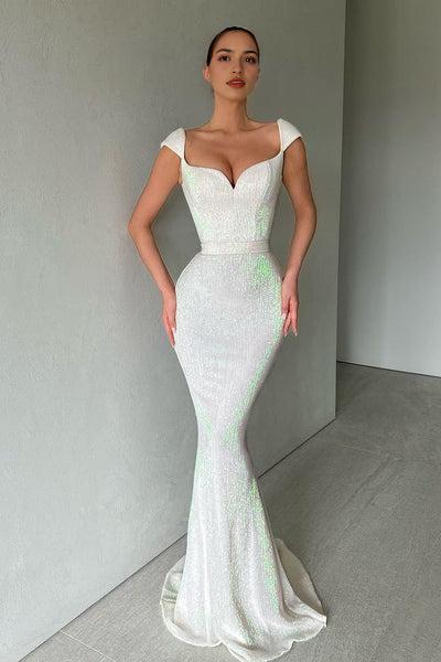 Cap Sleeves Sequins Mermaid Evening Dress Long Sweetheart