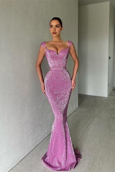 Cap Sleeves Sequins Mermaid Evening Dress Long Sweetheart
