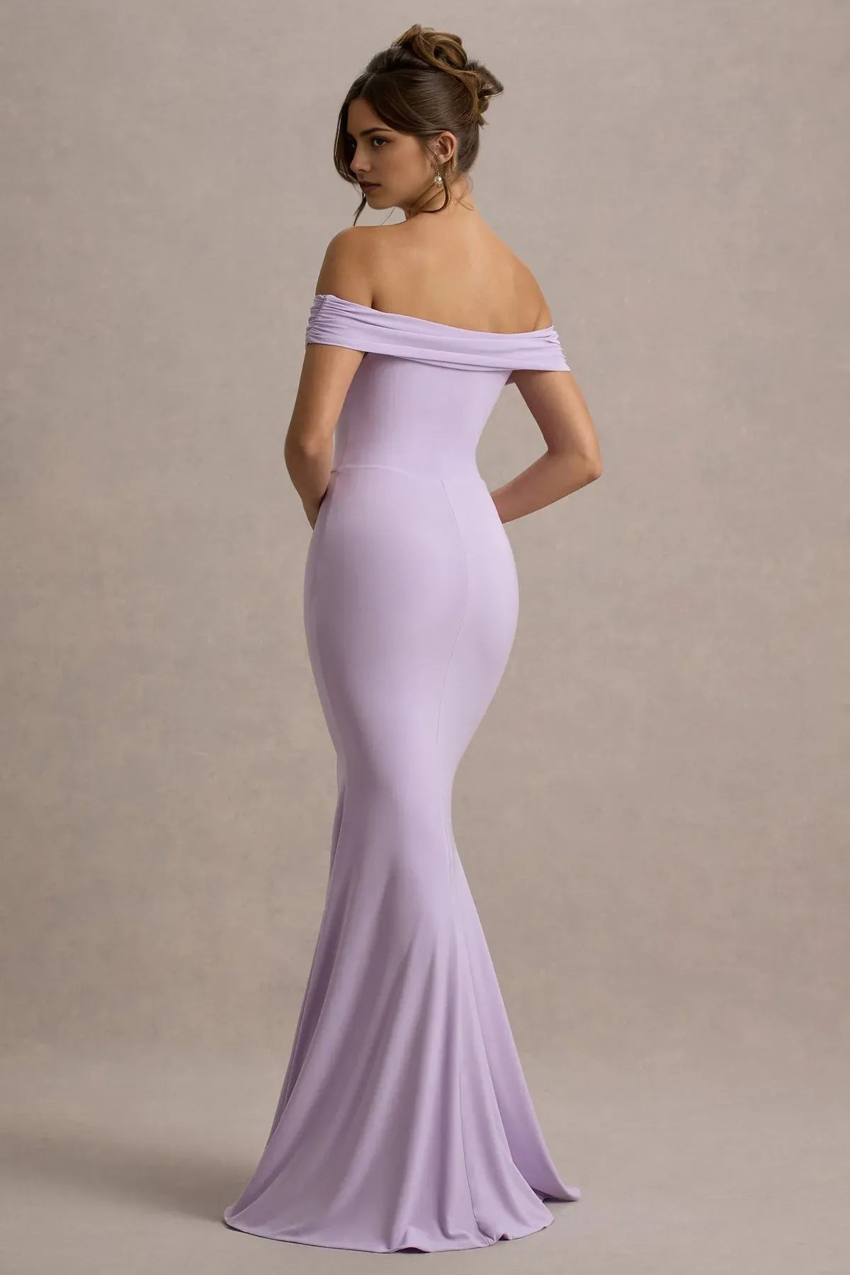 Lavender Off - Shoulder Mermaid Prom Dresses featuring Draped Neckline Slit Crafted to Shine at Glamorous Ball Occasions