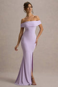 Lavender Off - Shoulder Mermaid Prom Dresses featuring Draped Neckline Slit Crafted to Shine at Glamorous Ball Occasions