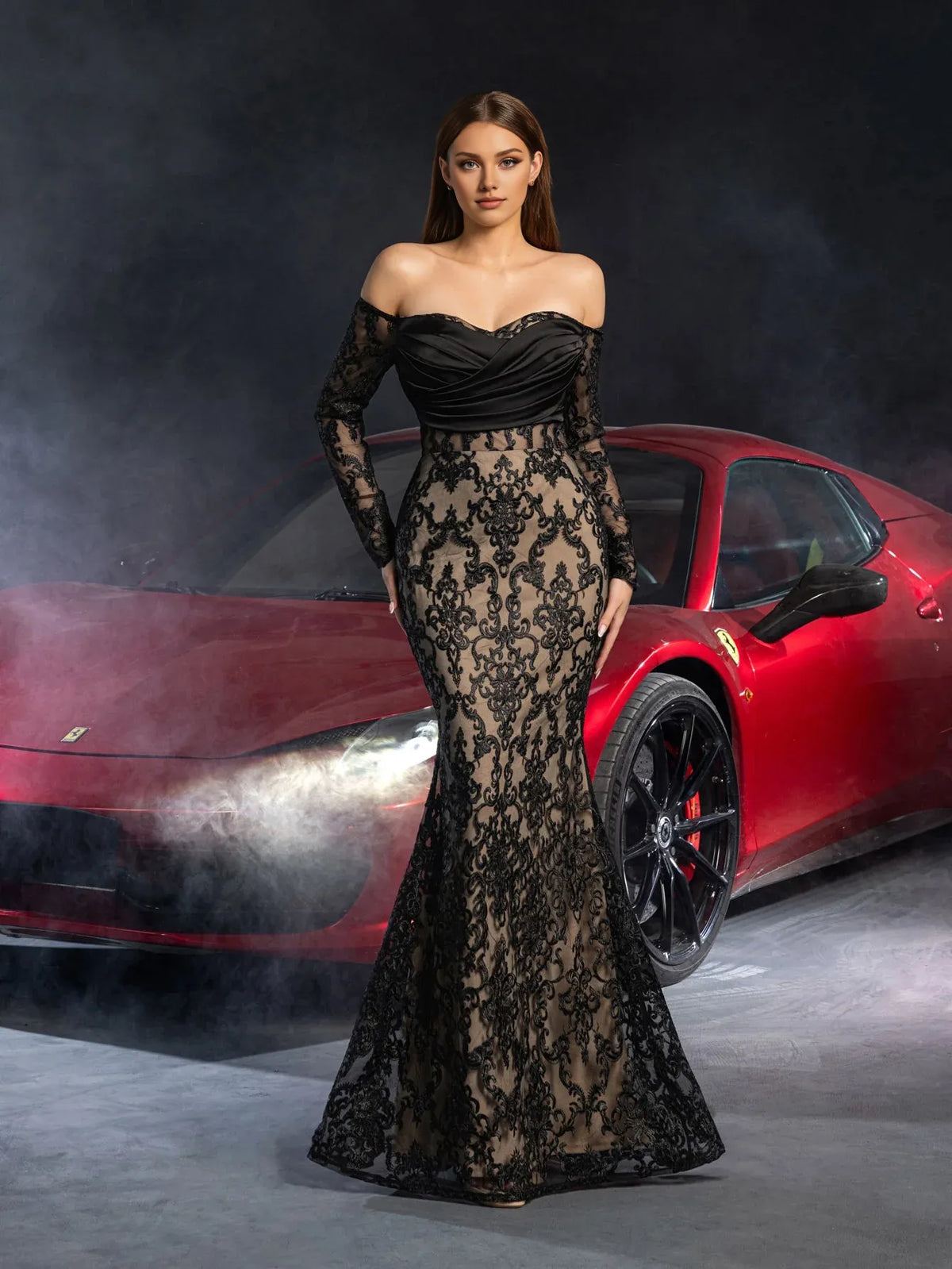 Stylish Refined Beautiful Timeless Chic Elegant Black Lace Mermaid Floor-Length Prom Dress