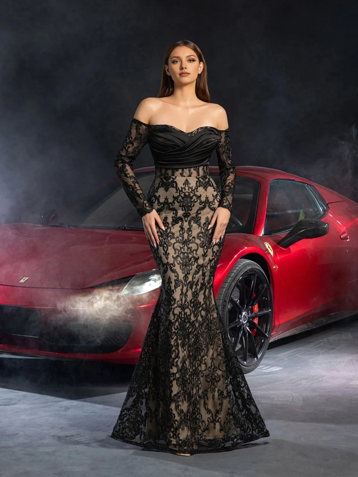 Stylish Refined Beautiful Timeless Chic Elegant Black Lace Mermaid Floor-Length Prom Dress