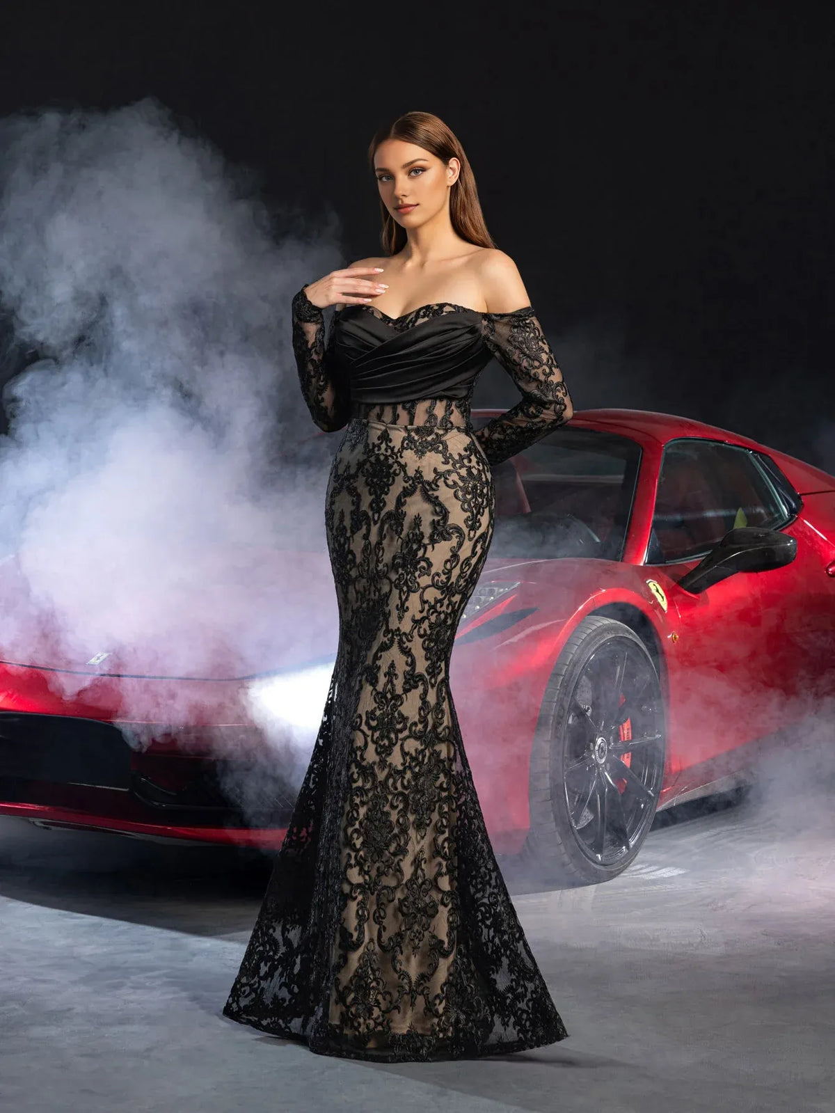 Stylish Refined Beautiful Timeless Chic Elegant Black Lace Mermaid Floor-Length Prom Dress