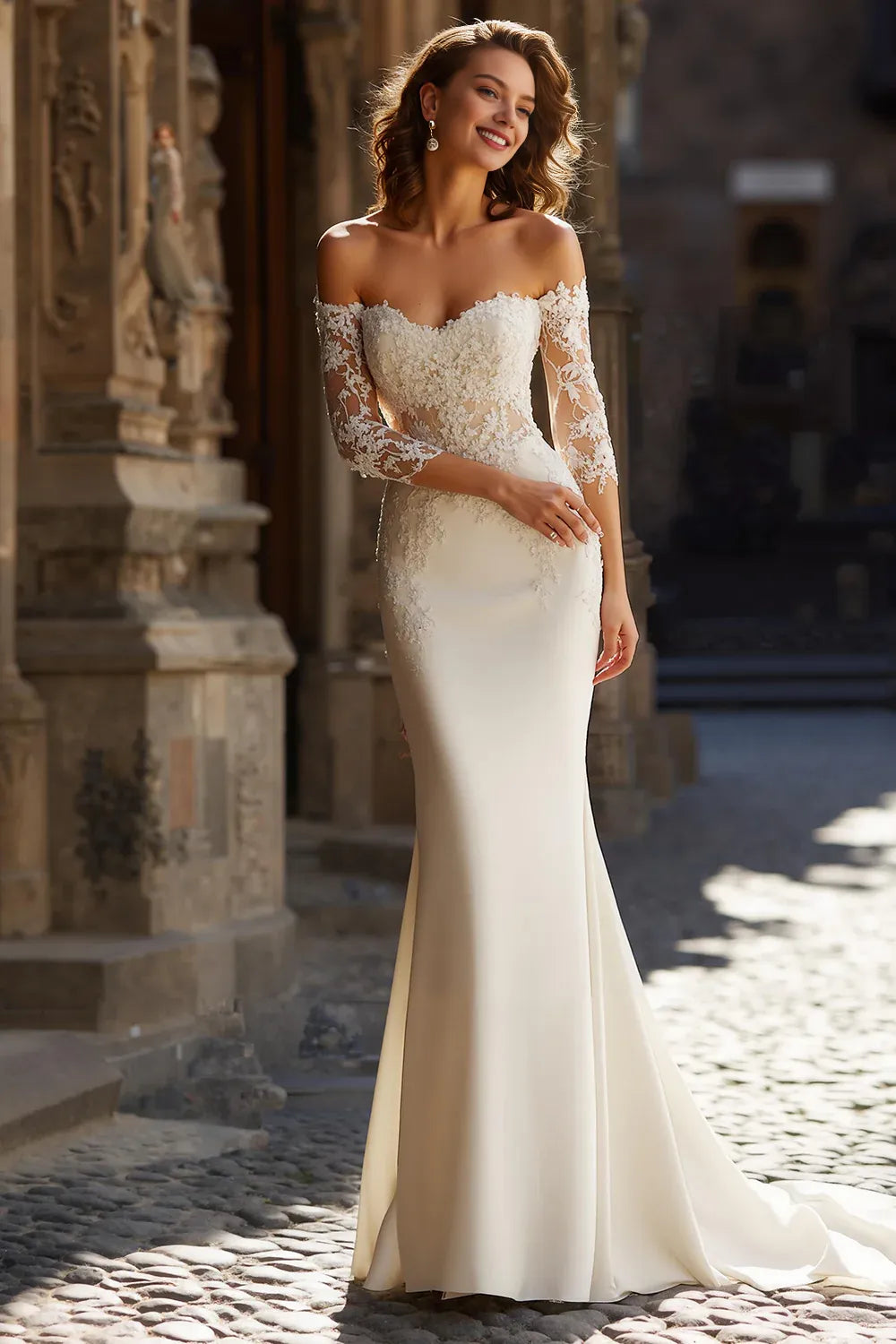 Refined Beautiful Timeless Chic Elegant Lace Mermaid Long Sleeve Long Wedding Dress