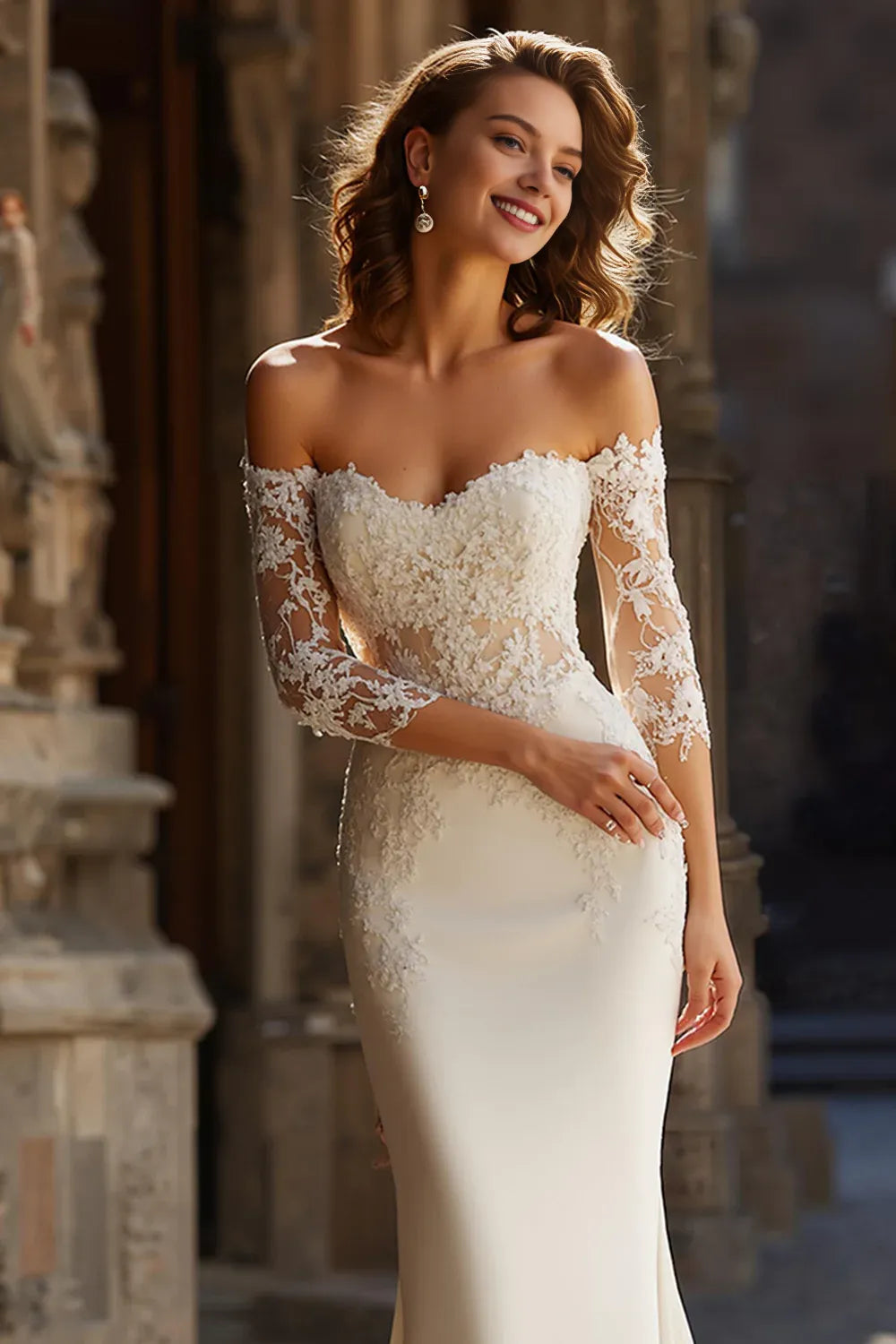 Refined Beautiful Timeless Chic Elegant Lace Mermaid Long Sleeve Long Wedding Dress