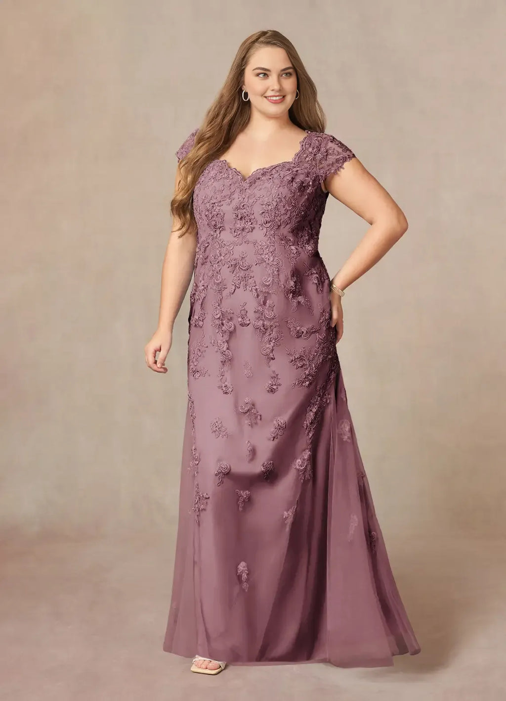 Sophisticated Graceful Elegant Tulle Mermaid V-Neck Floor-Length Mother of the Bride Dress