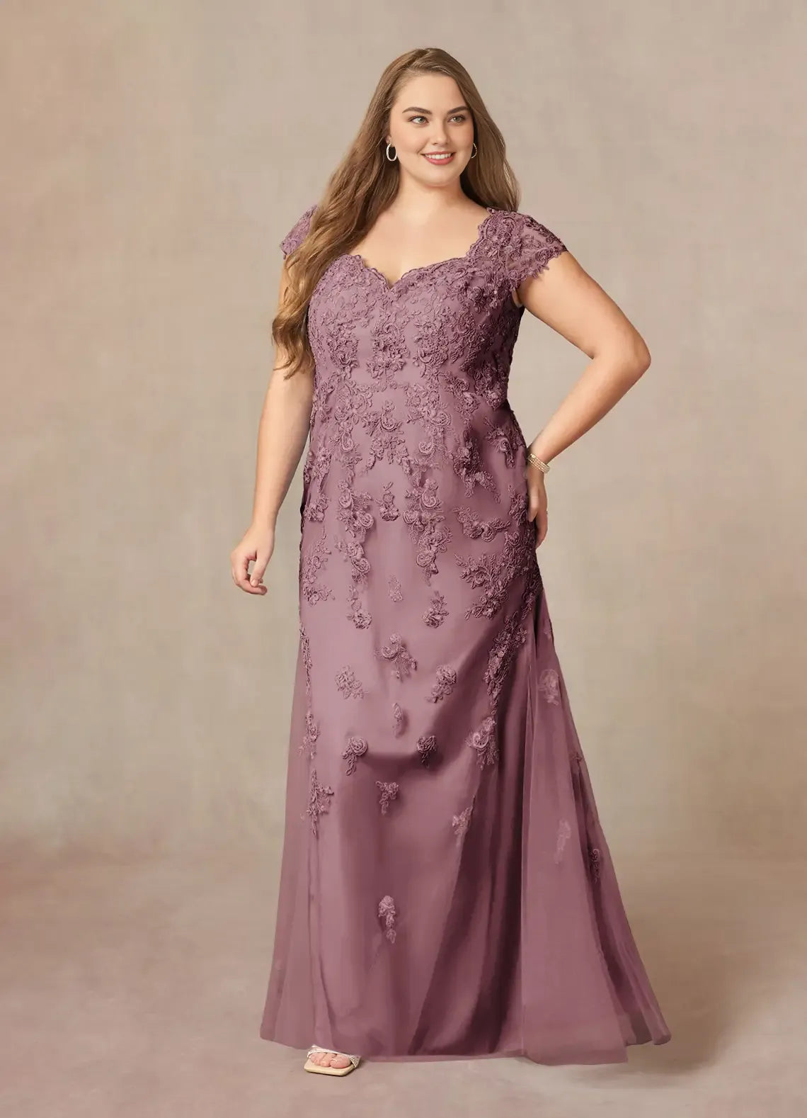Sophisticated Graceful Elegant Tulle Mermaid V-Neck Floor-Length Mother of the Bride Dress