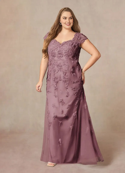 Sophisticated Graceful Elegant Tulle Mermaid V-Neck Floor-Length Mother of the Bride Dress