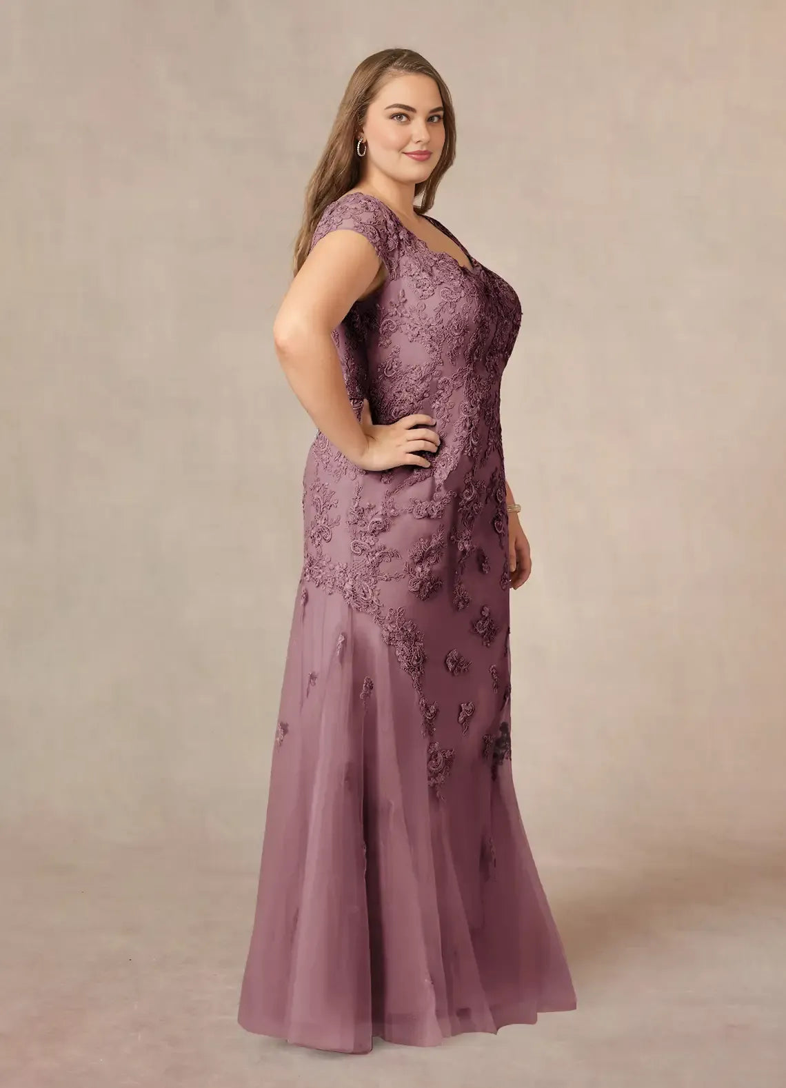 Sophisticated Graceful Elegant Tulle Mermaid V-Neck Floor-Length Mother of the Bride Dress