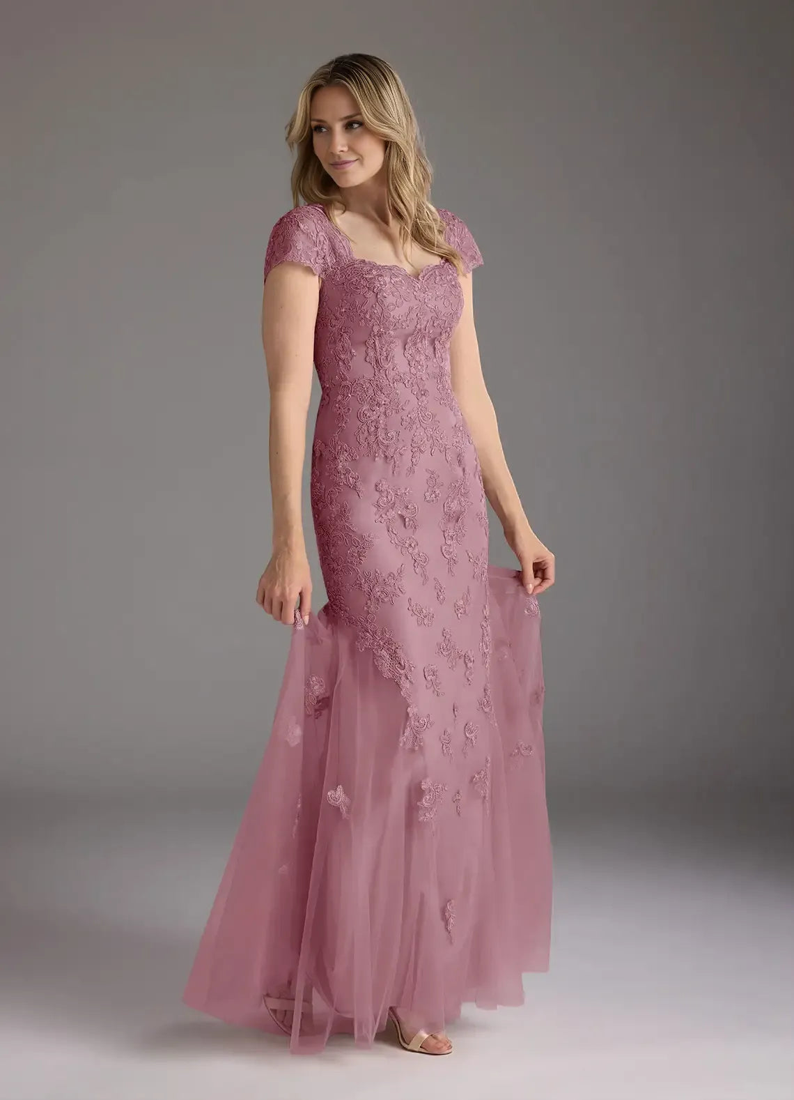 Stylish Refined Elegant Tulle Mermaid V-Neck Floor-Length Mother of the Bride Dress