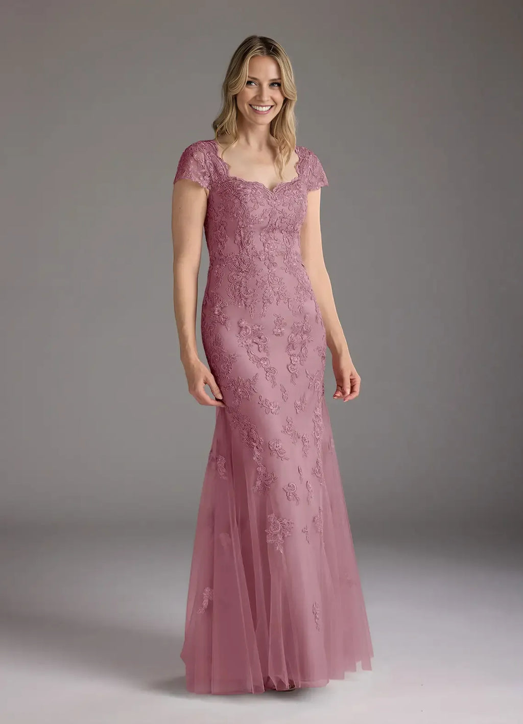 Stylish Refined Elegant Tulle Mermaid V-Neck Floor-Length Mother of the Bride Dress