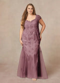 Sophisticated Graceful Elegant Tulle Mermaid V-Neck Floor-Length Mother of the Bride Dress
