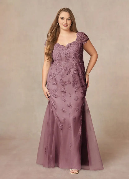 Sophisticated Graceful Elegant Tulle Mermaid V-Neck Floor-Length Mother of the Bride Dress