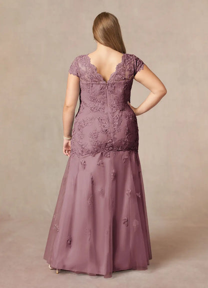 Sophisticated Graceful Elegant Tulle Mermaid V-Neck Floor-Length Mother of the Bride Dress