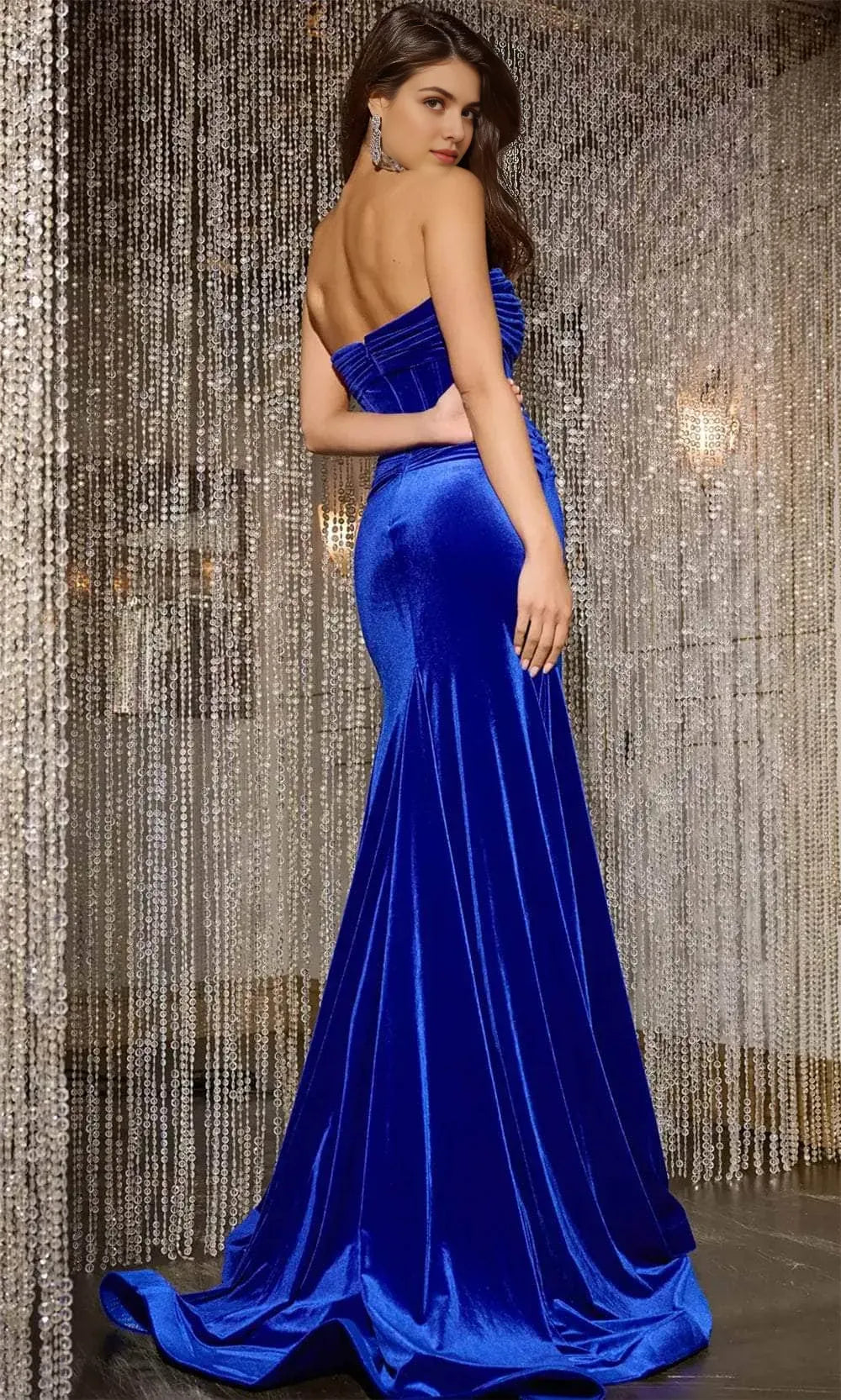 Blue Royal Strapless Prom Dress with Front Cut out and High Side Slit Ideal for Glamorous Evening Galas