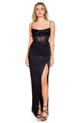 Timeless Special Occasion Sophisticated Elegant Black Satin Sheath Sleeveless Floor-Length Prom Dress