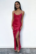 Refined Beautiful Timeless Special Occasion Elegant Red Satin Sheath Sleeveless Prom Dress